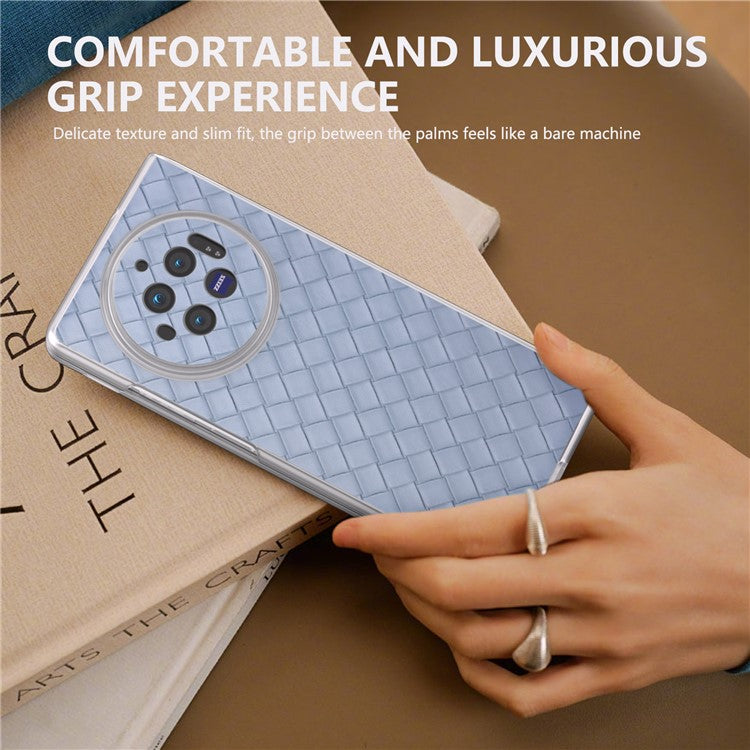 For vivo X Fold3 Case Woven Texture PU Leather Phone Cover with Transparent Matte Frame - Baby Blue