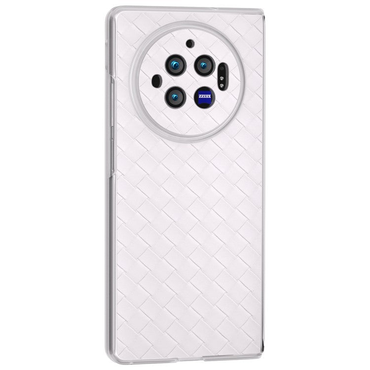 For vivo X Fold3 Case Woven Texture PU Leather Phone Cover with Transparent Matte Frame - White