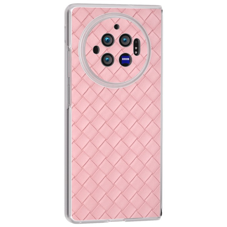 For vivo X Fold3 Case Woven Texture PU Leather Phone Cover with Transparent Matte Frame - Pink