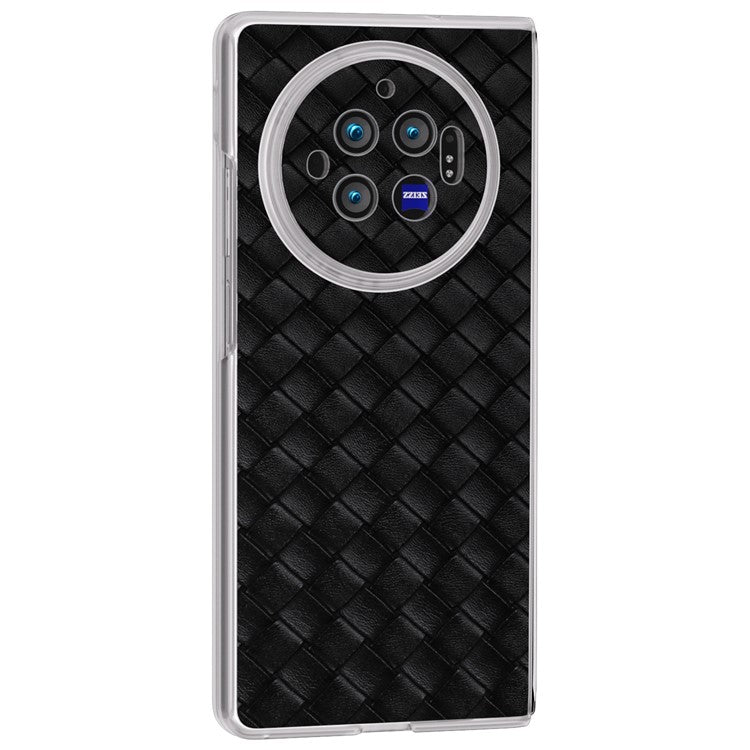 For vivo X Fold3 Case Woven Texture PU Leather Phone Cover with Transparent Matte Frame - Black