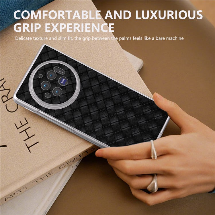 For vivo X Fold3 Case Woven Texture PU Leather Phone Cover with Transparent Matte Frame - Black