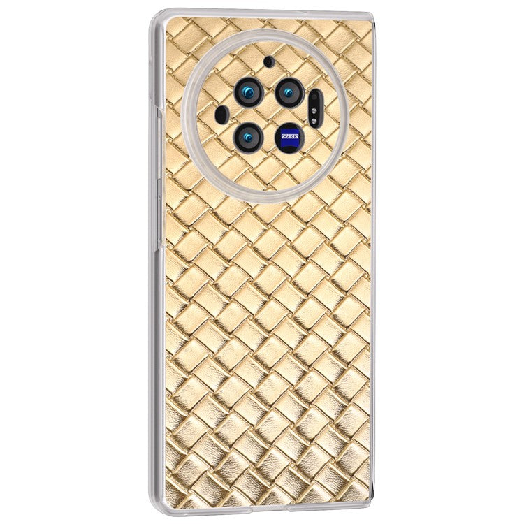 For vivo X Fold3 Case Woven Texture PU Leather Phone Cover with Transparent Matte Frame - Gold