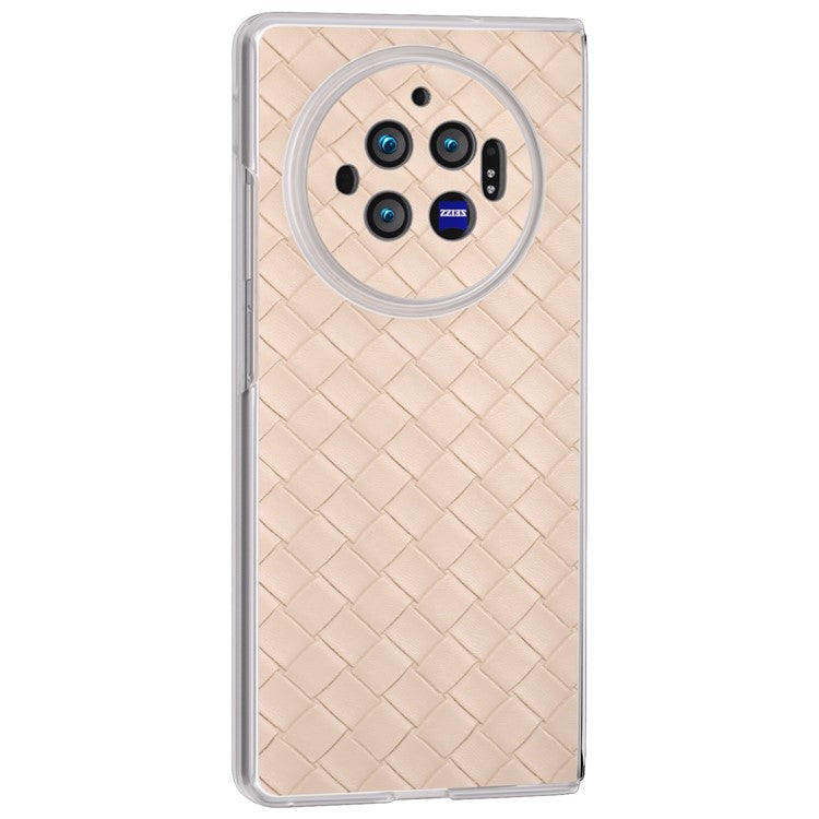 For vivo X Fold3 Case Woven Texture PU Leather Phone Cover with Transparent Matte Frame - Beige