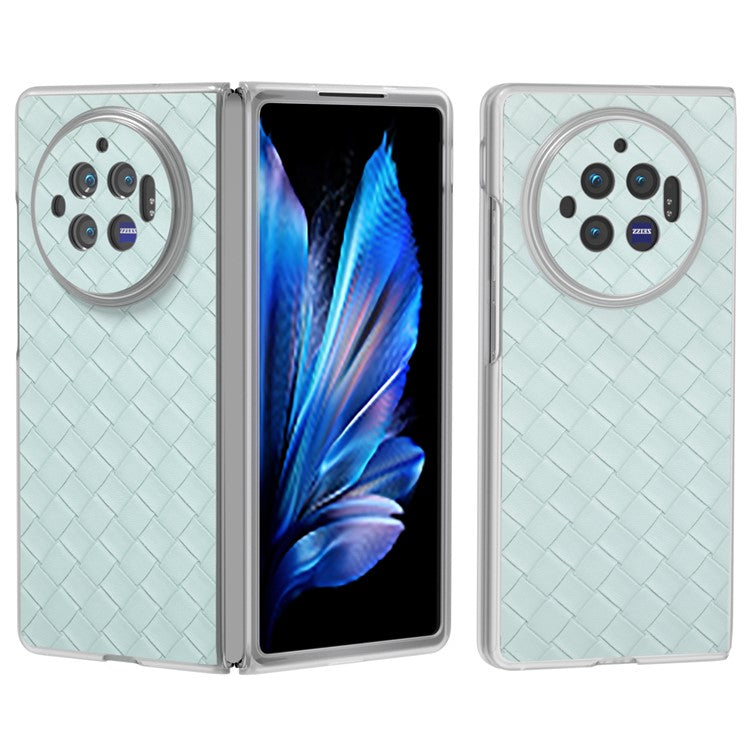 For vivo X Fold3 Case Woven Texture PU Leather Phone Cover with Transparent Matte Frame - Light Green