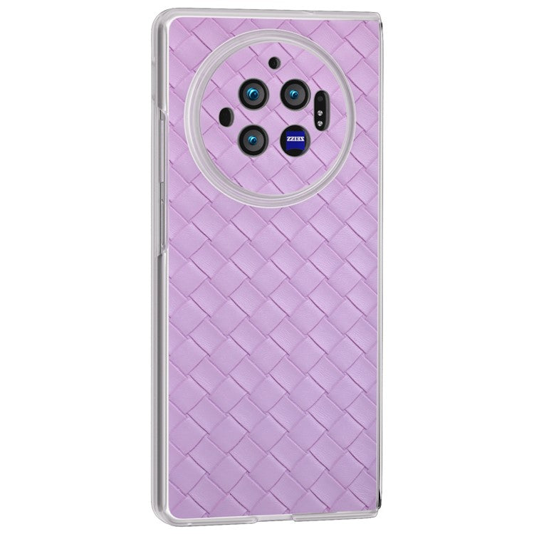 For vivo X Fold3 Case Woven Texture PU Leather Phone Cover with Transparent Matte Frame - Purple