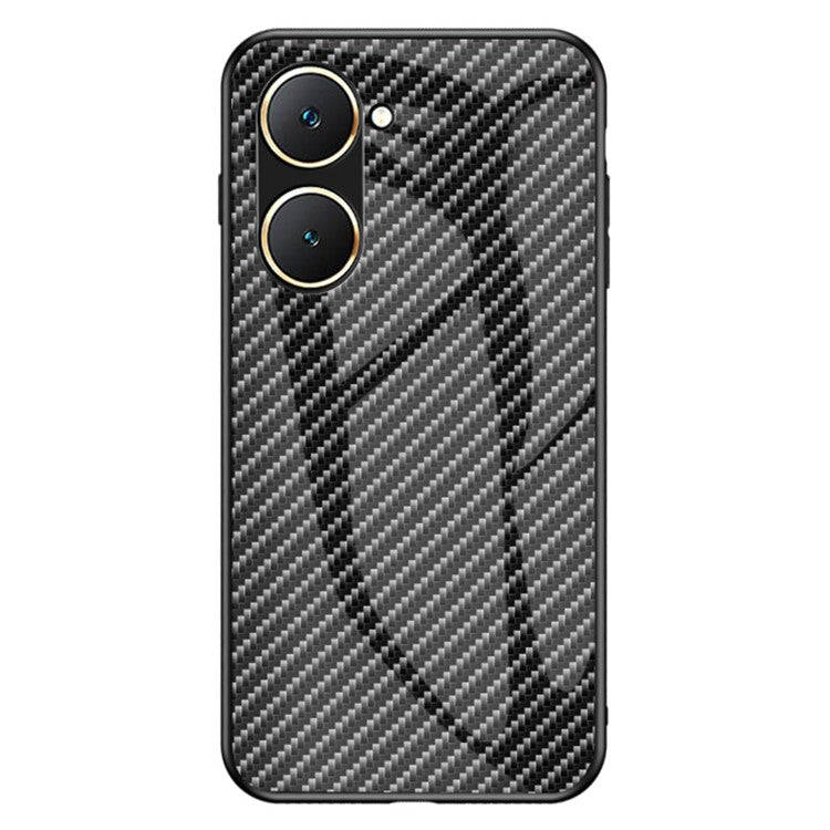 For vivo Y03 Tempered Glass Case Carbon Fiber Texture Anti-Drop Phone Cover - Black Fiber