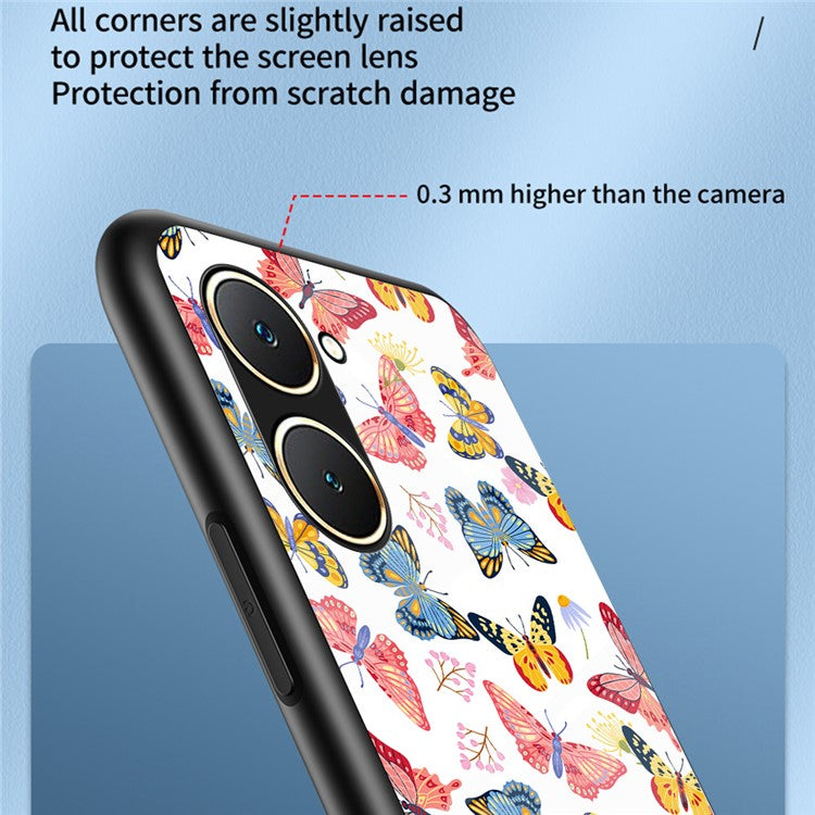 For vivo Y03 Case Butterfly Pattern Tempered Glass Phone Cover Rotation Finger Holder - Brilliant Butterfly