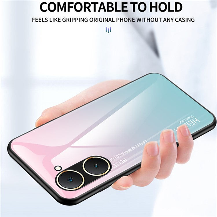 For vivo Y03 Tempered Glass Case Anti-Drop Gradient Phone Cover - Gradient Pink Blue