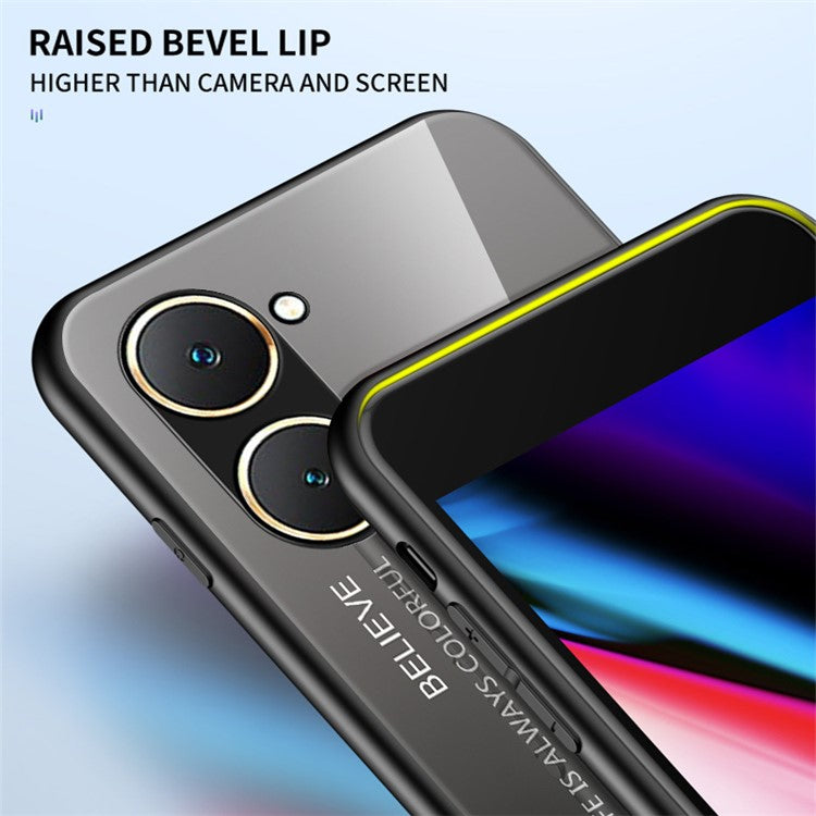 For vivo Y03 Tempered Glass Case Anti-drop Gradient Phone Cover - Gradient Blue Black