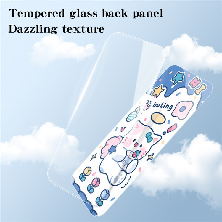 For vivo Y03 Cell Phone Case Tempered Glass Cartoon Animal Pattern Shell - Blue Cat