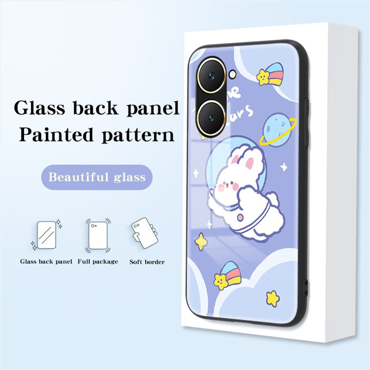 For vivo Y03 Cell Phone Case Tempered Glass Cartoon Animal Pattern Shell - Blue Cat