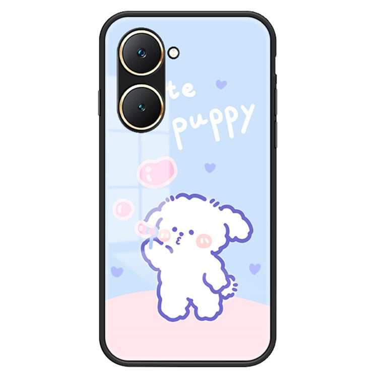 For vivo Y03 Cell Phone Case Tempered Glass Cartoon Animal Pattern Shell - Bubble Dog