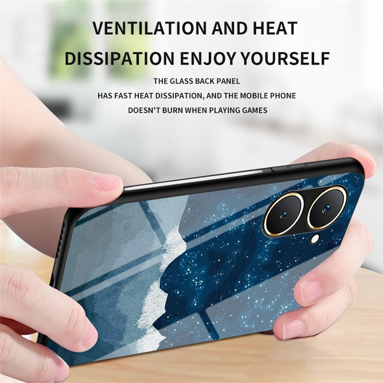 For vivo Y03 Case Starry Sky Pattern Anti-Scratch Tempered Glass Phone Cover - Cosmic Starry Sky