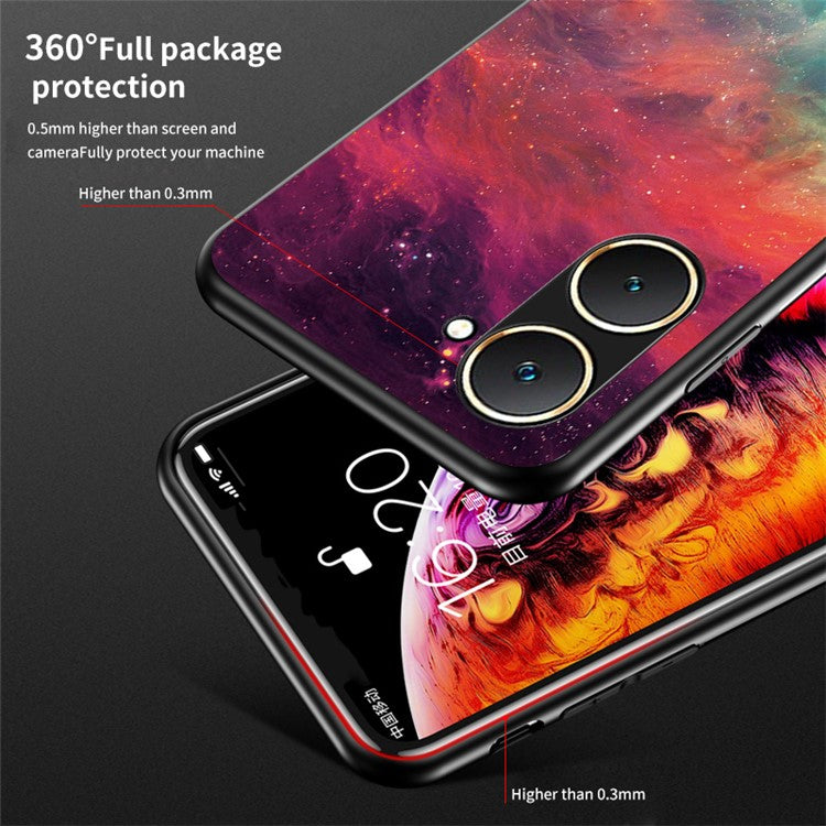 For vivo Y03 Case Starry Sky Pattern Anti-Scratch Tempered Glass Phone Cover - Cosmic Starry Sky