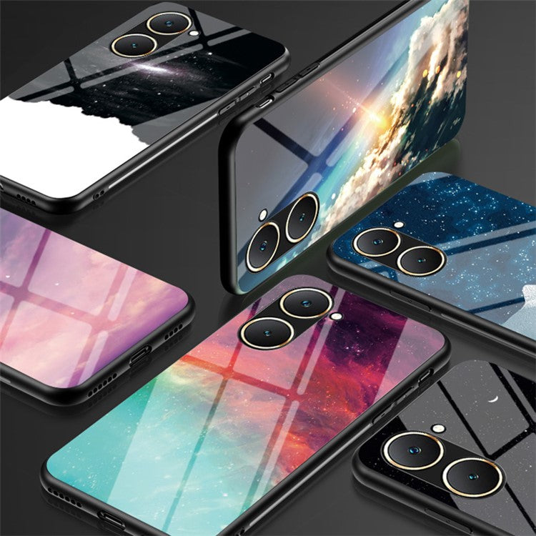 For vivo Y03 Case Starry Sky Pattern Anti-Scratch Tempered Glass Phone Cover - Cosmic Starry Sky