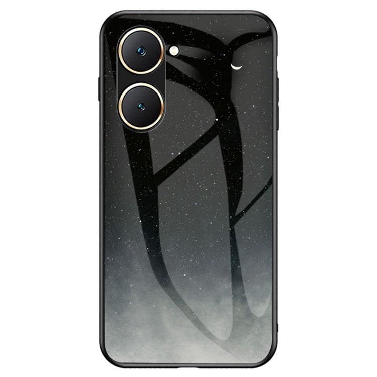 For vivo Y03 Case Starry Sky Pattern Anti-scratch Tempered Glass Phone Cover - Starry Crescent Moon