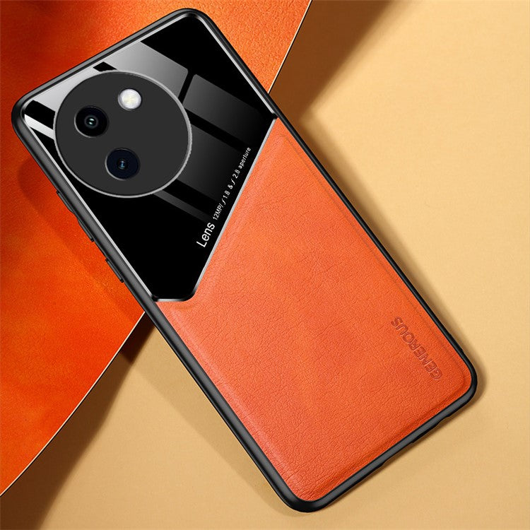 For vivo Y200i 5G Cell Phone Case Bump-Proof PU+TPU+PC Cover Support Magnetic Car Mount - Orange