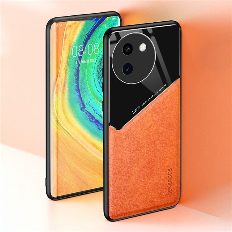 For vivo Y200i 5G Cell Phone Case Bump-Proof PU+TPU+PC Cover Support Magnetic Car Mount - Orange