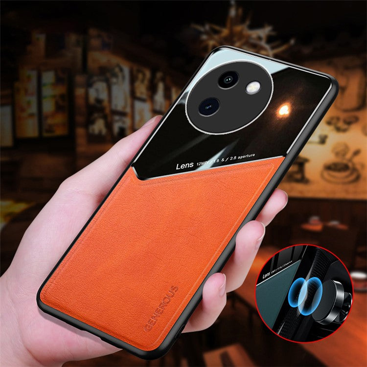 For vivo Y200i 5G Cell Phone Case Bump-Proof PU+TPU+PC Cover Support Magnetic Car Mount - Orange