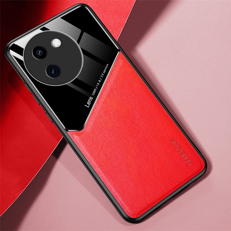 For vivo Y200i 5G Cell Phone Case Bump-proof PU+TPU+PC Cover Support Magnetic Car Mount - Red