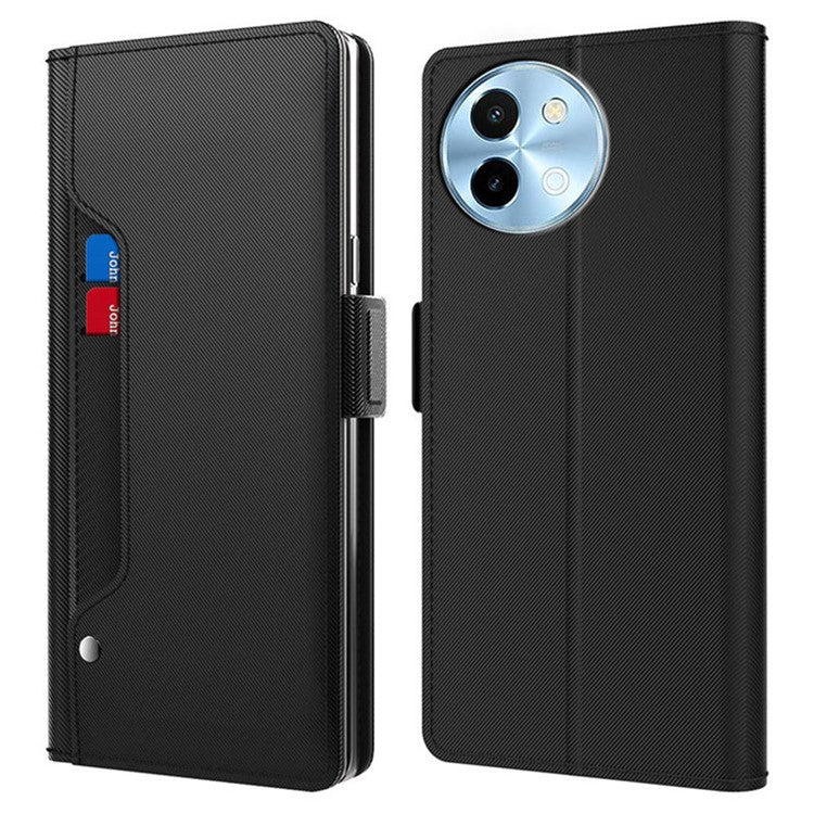 For vivo Y38 5G Case Mirror Function Card Holder Phone Leathercover - Black