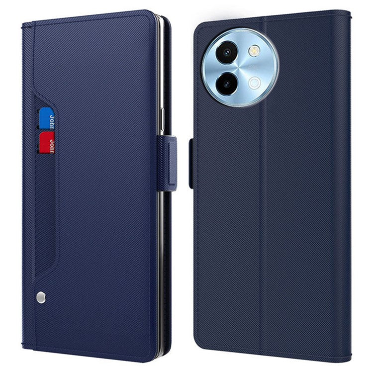 For vivo Y38 5G Case Mirror Function Card Holder Phone LeatherCover - Blue