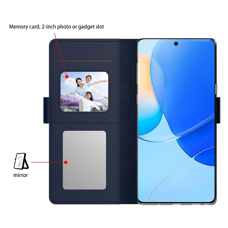 For vivo Y38 5G Case Mirror Function Card Holder Phone LeatherCover - Blue