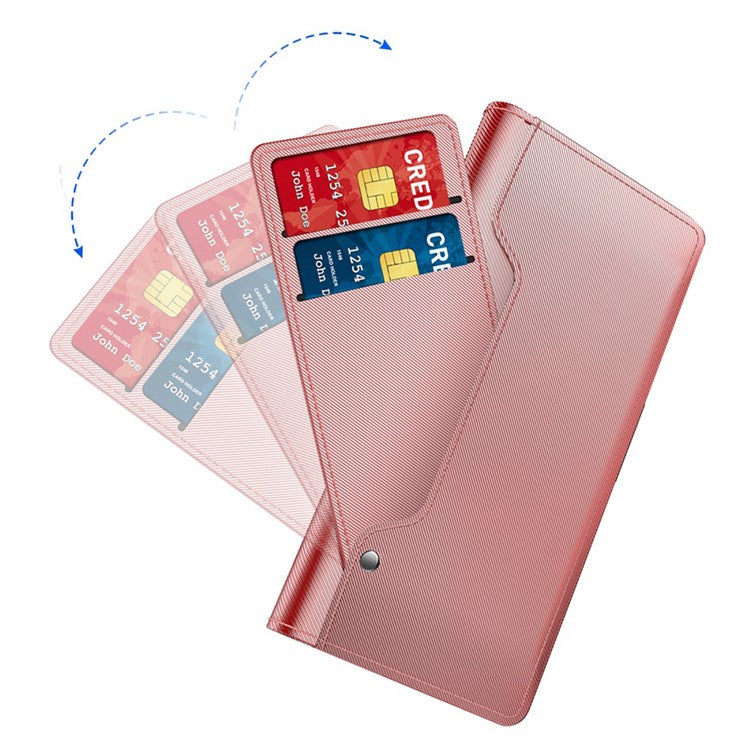 For vivo T3x Case PU Leather Phone Cover with Credit Card Holder / Hidden Mirror - Rose Gold