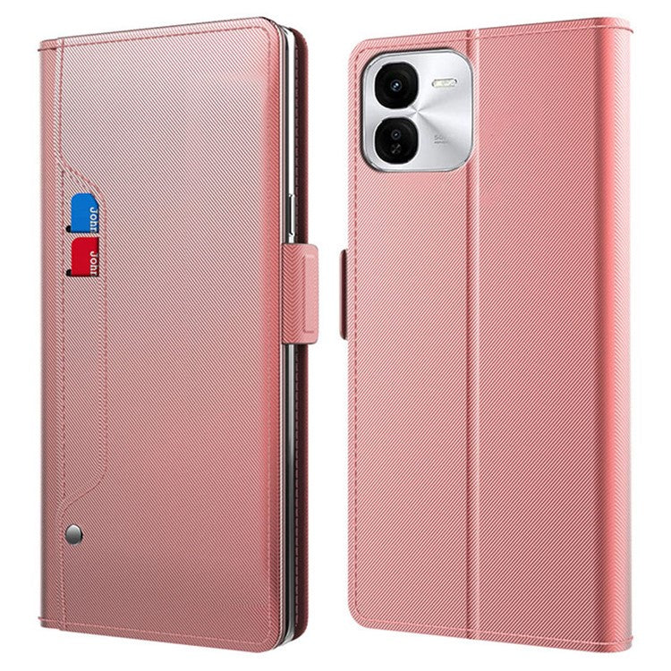 For vivo iQOO Z9x 5G Case Make Up Mirror PU Leather+TPU Flip Phone Cover - Rose Gold