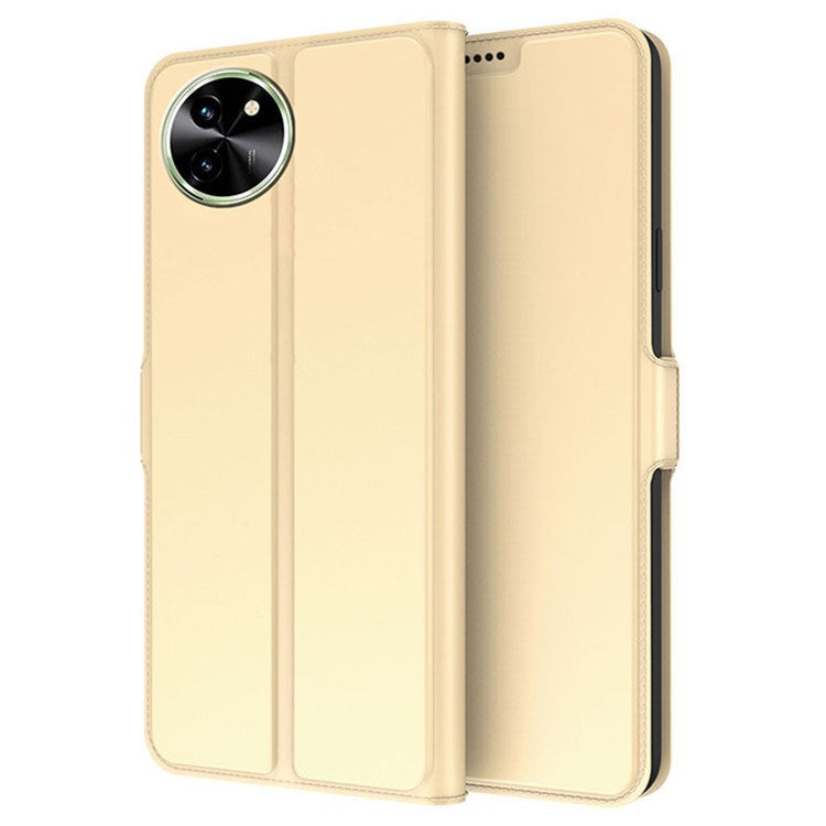 For vivo T3x Case Stand Slip Leather Phone Cover with Card Slots - Gold