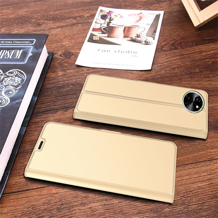 For vivo T3x Case Stand Slip Leather Phone Cover with Card Slots - Gold