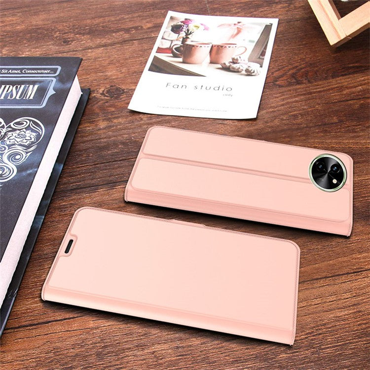 For vivo T3x Case Stand Slip Leather Phone Cover with Card Slots - Rose Gold