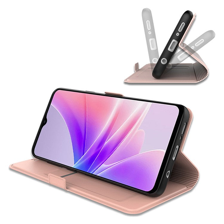 For vivo iQOO Z9x 5G Case Card Slots Stand Phone Leather Cover Dual Magnetic Clasps - Rose Gold