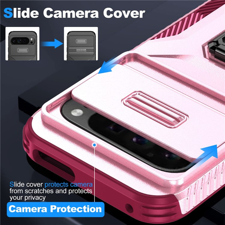 For Google Pixel 9 Pro XL Case TPU+PC Ring Kickstand Phone Cover with Lens Guard - Pink+Wine Red