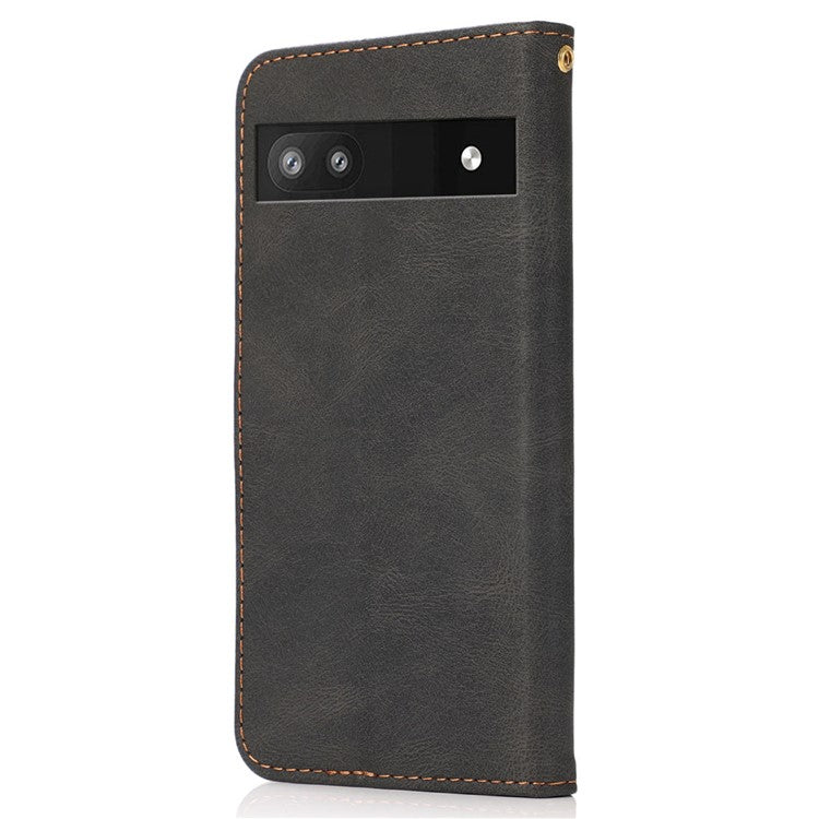 For Google Pixel 8a Case Color Splicing PU Leather Wallet Stand Phone Cover - Black+Brown