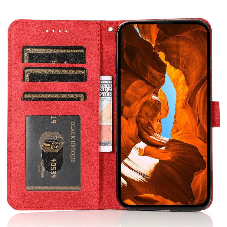 For Google Pixel 8a Case Color Splicing PU Leather Wallet Stand Phone Cover - Brown+Red