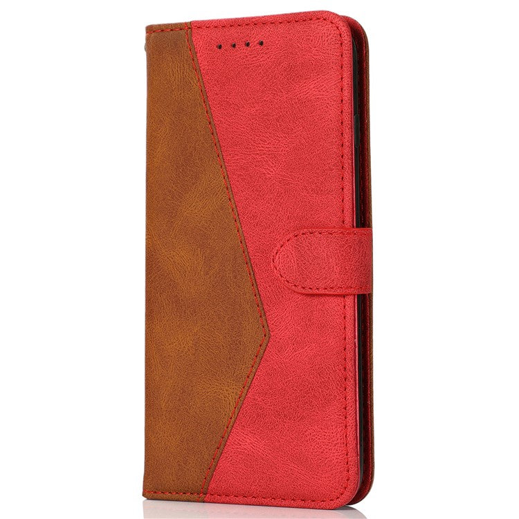 For Google Pixel 8a Case Color Splicing PU Leather Wallet Stand Phone Cover - Brown+Red