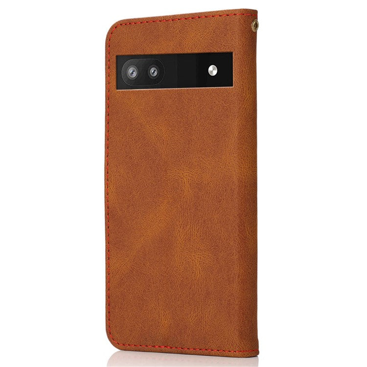 For Google Pixel 8a Case Color Splicing PU Leather Wallet Stand Phone Cover - Brown+Red