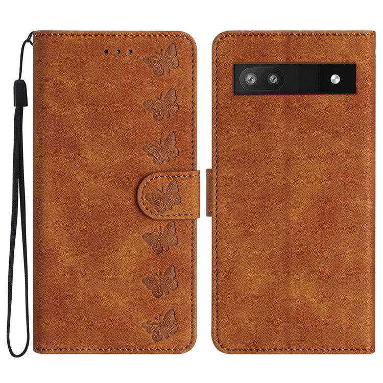 For Google Pixel 8a Case Anti-Scratch Phone Shell Imprinted Leather Wallet Stand Cover - Brown