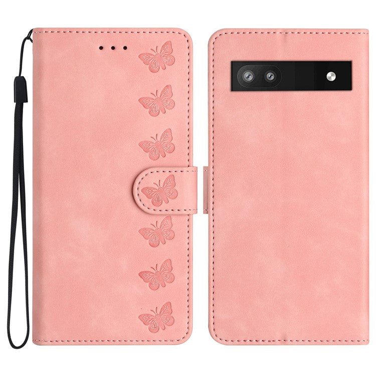 For Google Pixel 8a Case Anti-Scratch Phone Shell Imprinted Leather Wallet Stand Cover - Pink