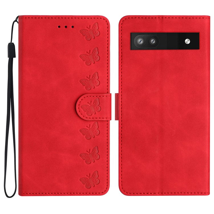 For Google Pixel 8a Case Anti-Scratch Phone Shell Imprinted Leather Wallet Stand Cover - Red