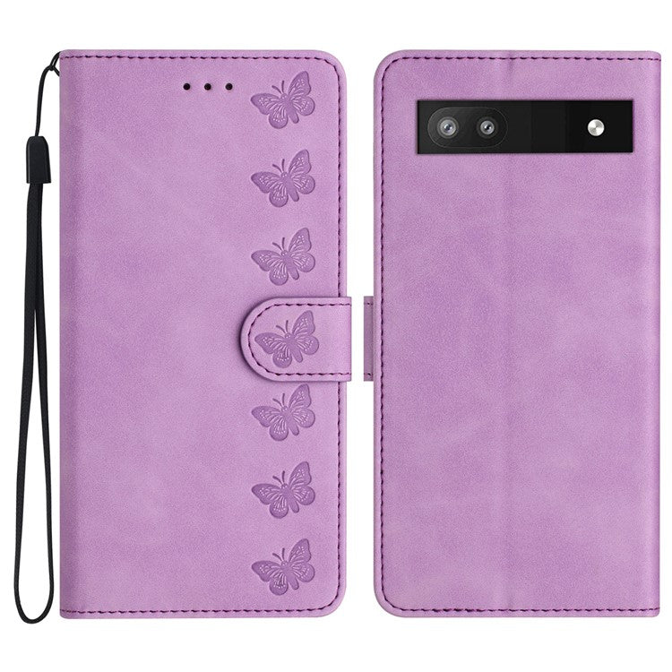 For Google Pixel 8a Case Anti-Scratch Phone Shell Imprinted Leather Wallet Stand Cover - Purple