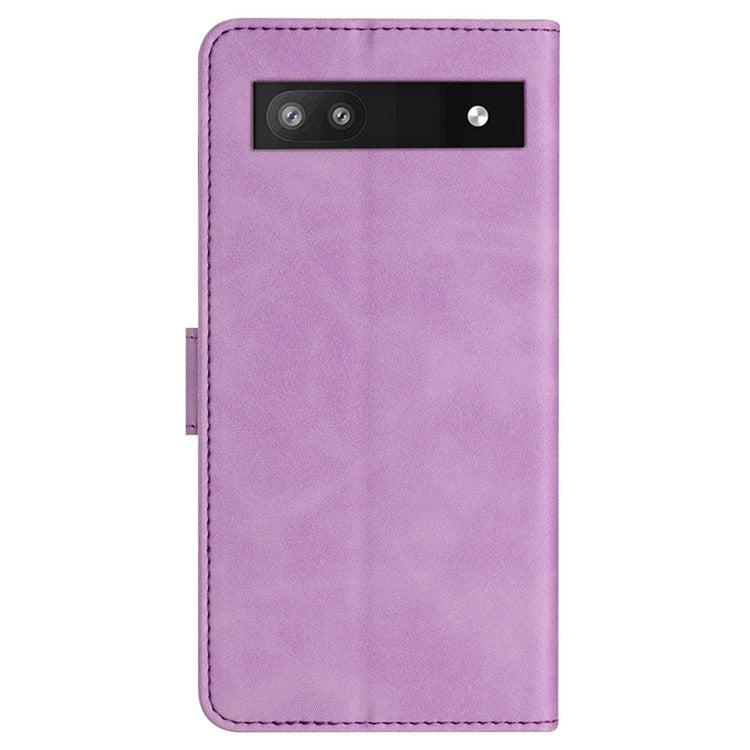 For Google Pixel 8a Case Anti-Scratch Phone Shell Imprinted Leather Wallet Stand Cover - Purple