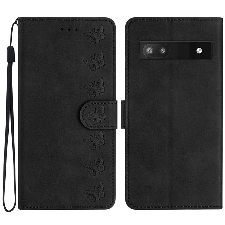 For Google Pixel 8a Case Anti-Scratch Phone Shell Imprinted Leather Wallet Stand Cover - Black