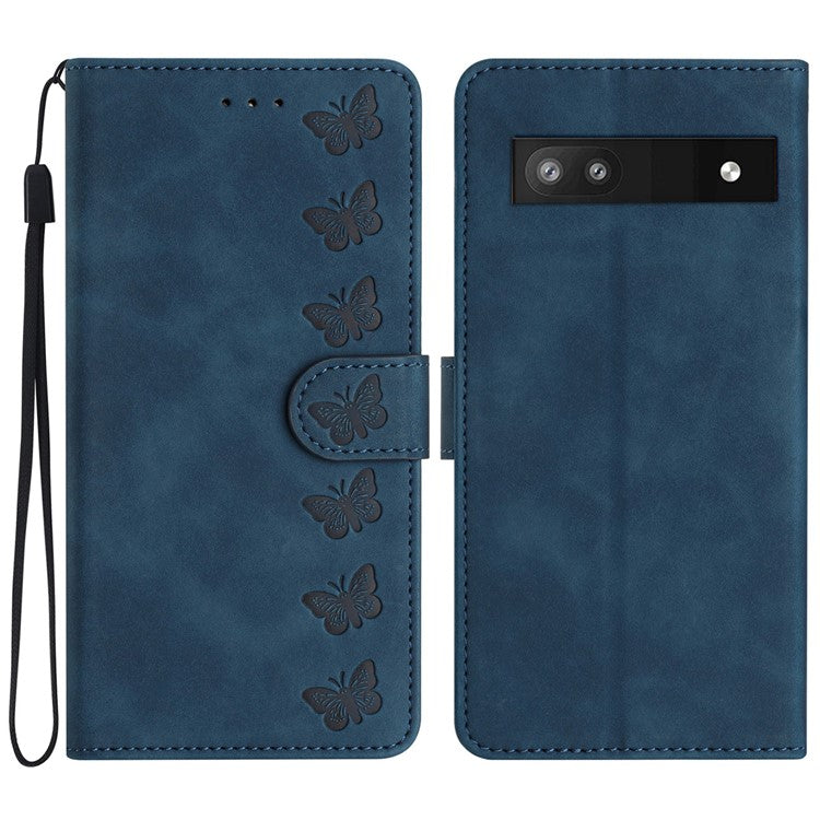 For Google Pixel 8a Case Anti-Scratch Phone Shell Imprinted Leather Wallet Stand Cover - Blue