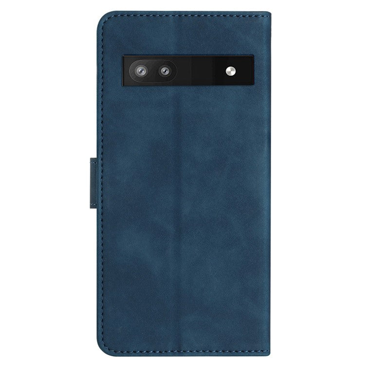 For Google Pixel 8a Case Anti-Scratch Phone Shell Imprinted Leather Wallet Stand Cover - Blue