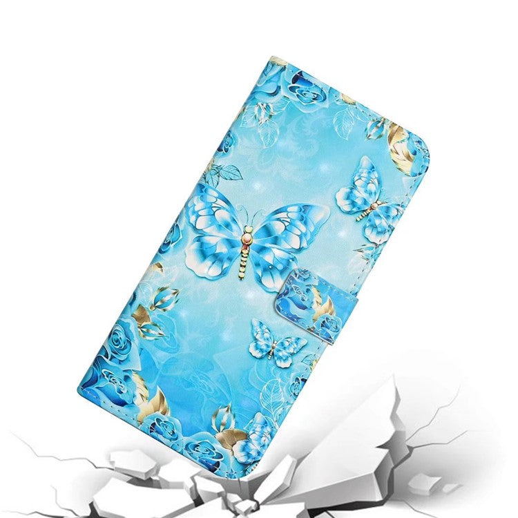 For Google Pixel 8a Mobile Phone Case 3D Pattern Printing Leather Cover - Blue Butterfly