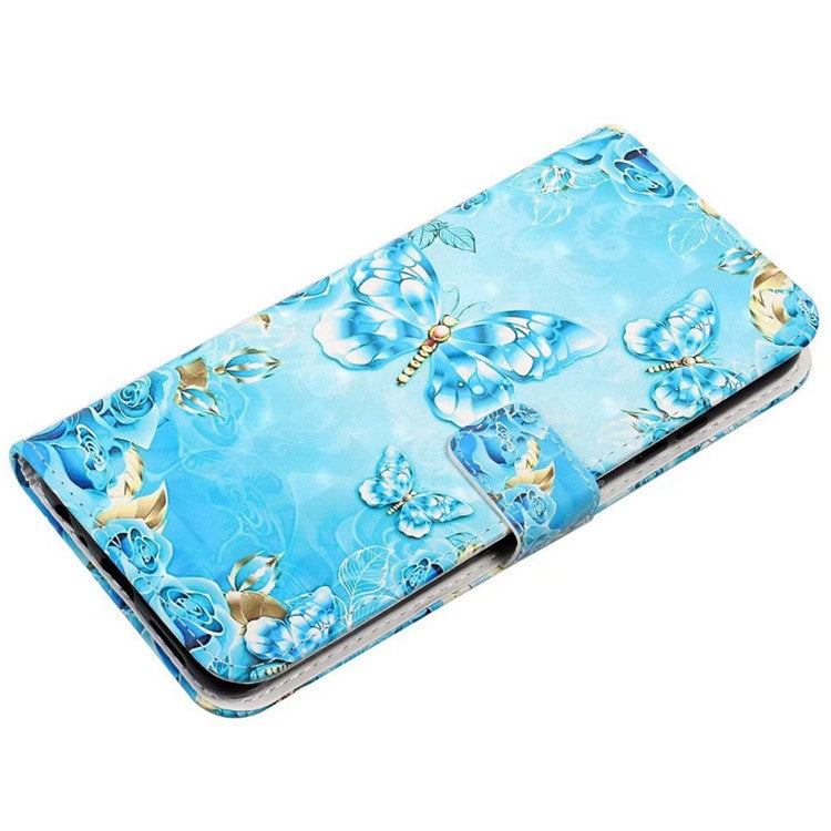 For Google Pixel 8a Mobile Phone Case 3D Pattern Printing Leather Cover - Blue Butterfly