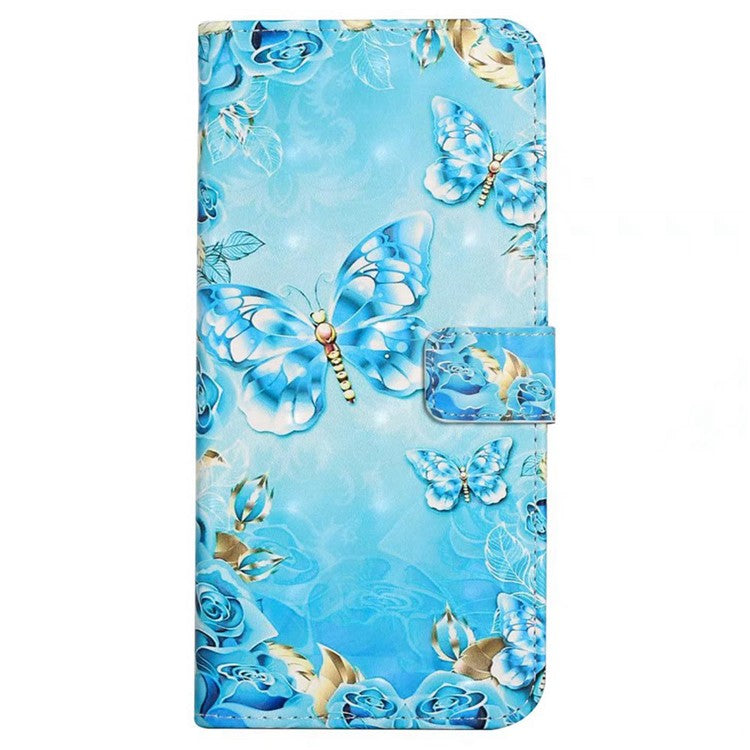 For Google Pixel 8a Mobile Phone Case 3D Pattern Printing Leather Cover - Blue Butterfly