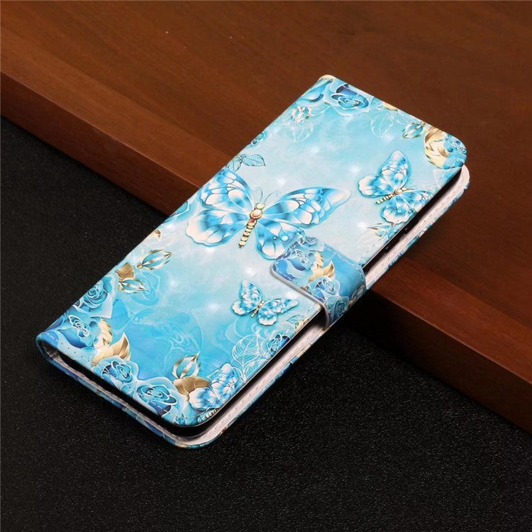 For Google Pixel 8a Mobile Phone Case 3D Pattern Printing Leather Cover - Blue Butterfly